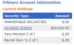 I-Bond splash page shows purchase amount, not current value.